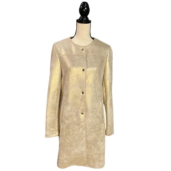 Marc New York Metallic Trench Coat Women's Size Small Pebbled Gold Button Up - Picture 2 of 8